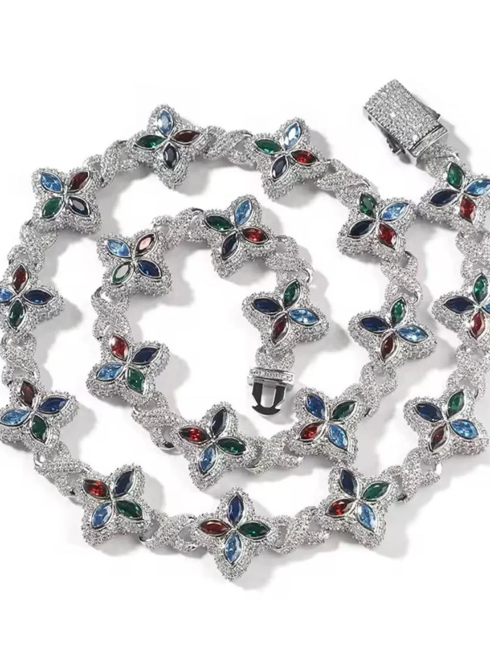 Silver Multi-Color Floral Tennis Necklace 20inch